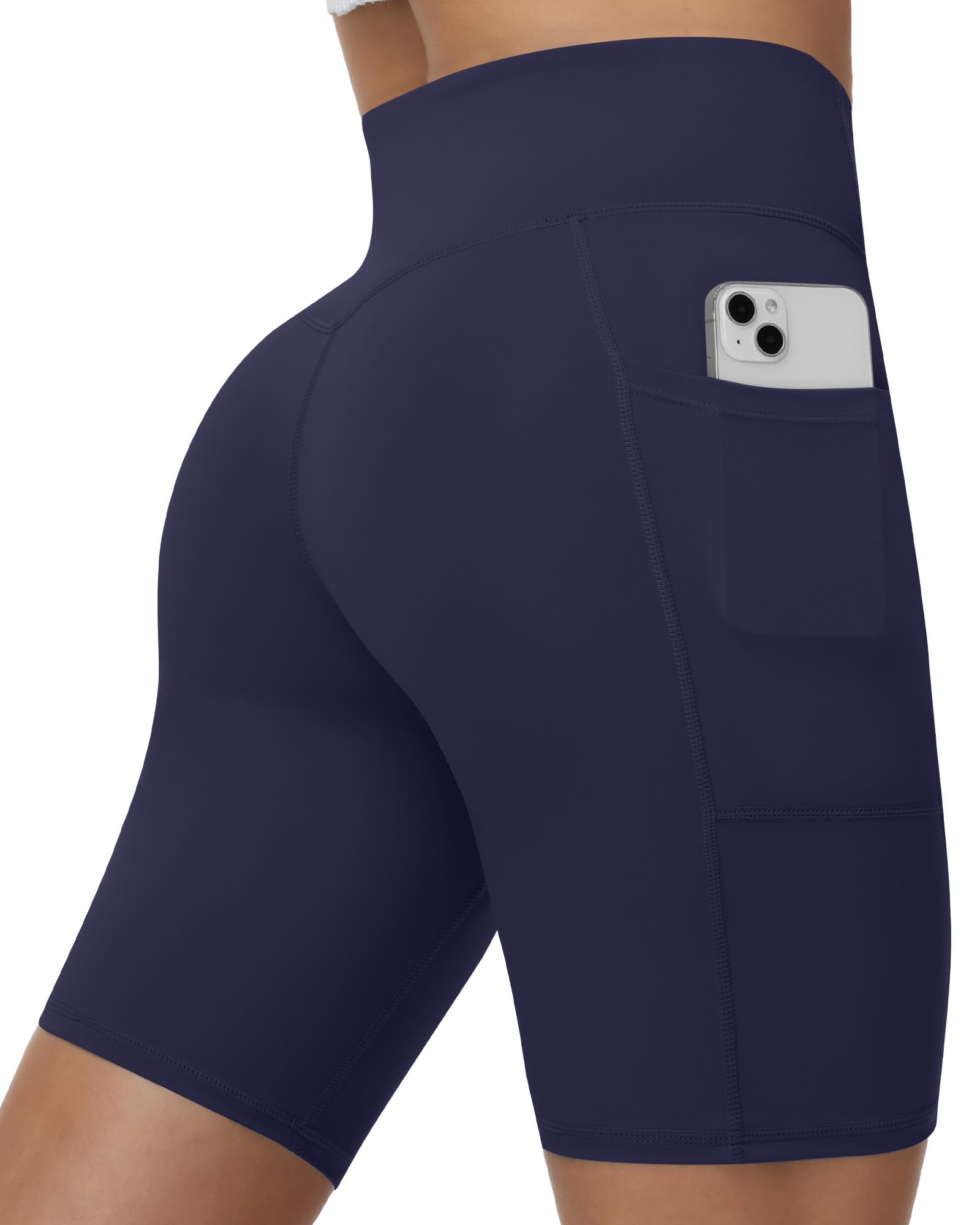 Runhit Radlerhose Damen mit Taschen, Blickdichte Kurze Leggings, Hohe Taille & Bauchkontrolle Gym Shorts, Po Anhebende Sporthose für Yoga Fitness Running Tennis