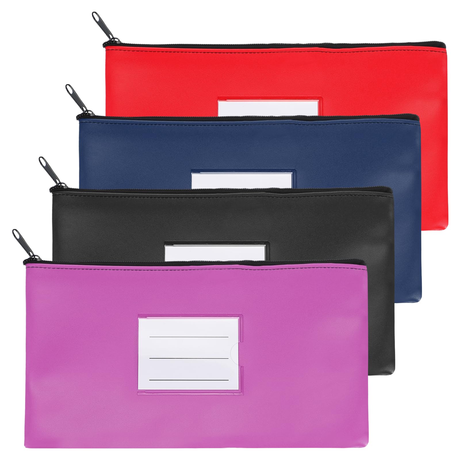 PATIKIL 11x6" Money Bank Deposit Bag with Zipper, 4 Pcs Leatherette Coin Check Wallet Pen Pouch Bag with Clear Window for Office Travel, Black, Rose Purple, Dark Blue, Dark Red โ image 1