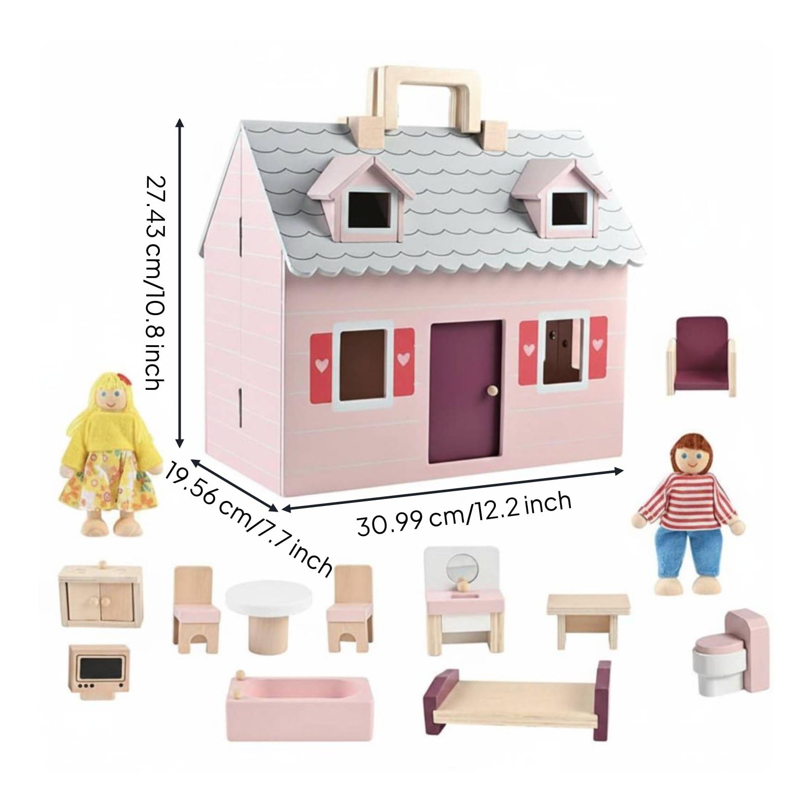 Casa Giocattolo Bambini Casa Bambola Mobili Personaggi Accessori Portatile Pieghevole Vernice a Maniglia Elastico per Porta Adatta a Viaggio Auto Nonni Festa Bambini