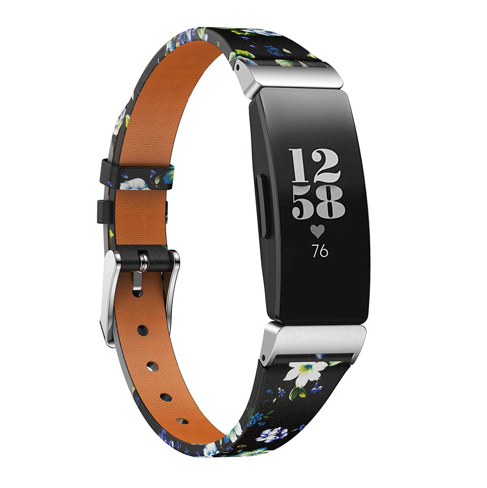 TenCloud Straps Compatible with Fitbit Inspire 2 Strap, Super Soft Slim Leather Replacement Wrist Band Printed Floral Bracelet for Inspire 2/Inspire/Inspire HR Fitness Tracker (Green)