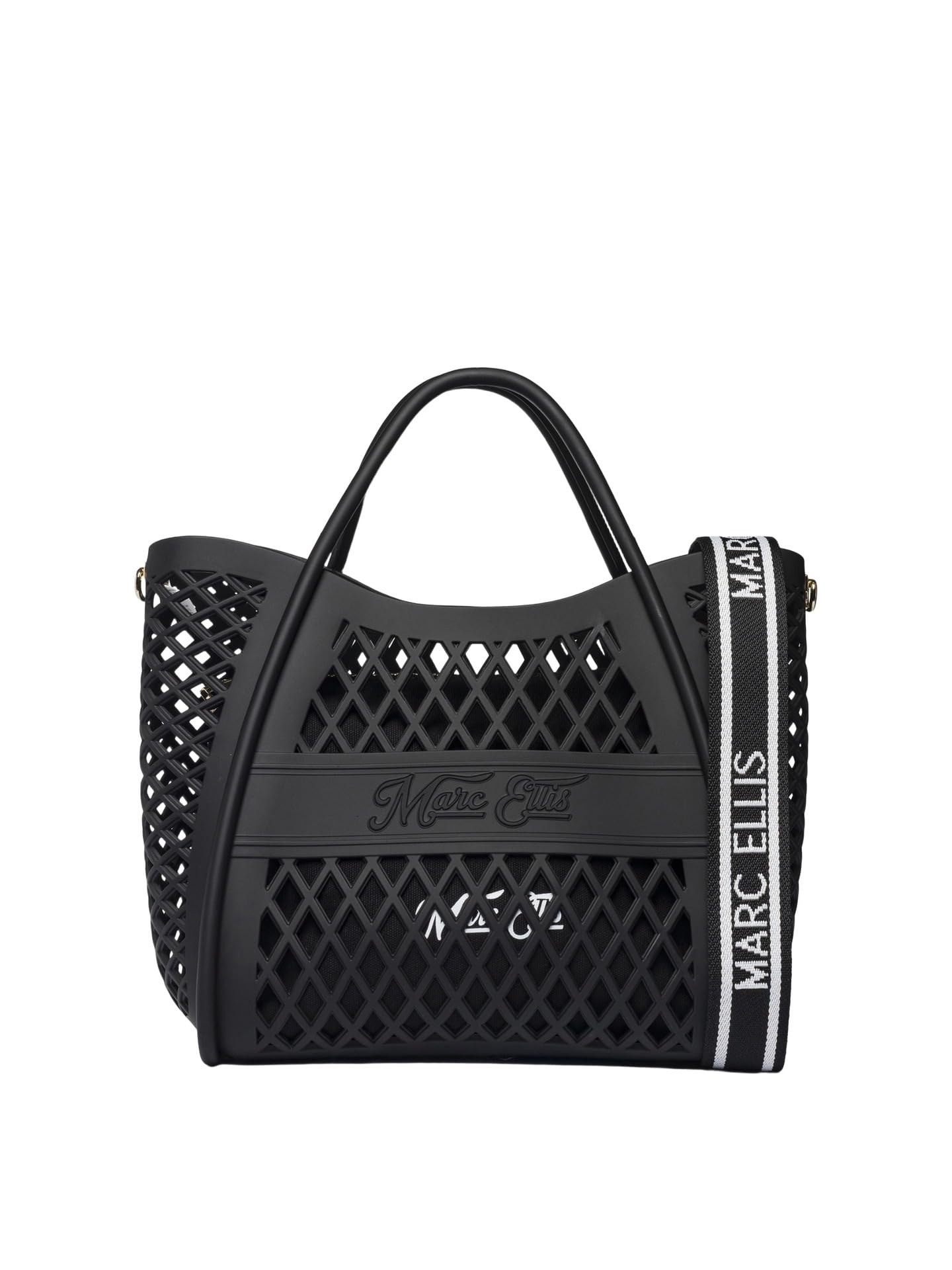 MARC ELLIS Borsa a Mano Donna Vegan Leather Nero - Chiusura Zip e Manici 39x40x21.5 cm Nero e Oro chiaro