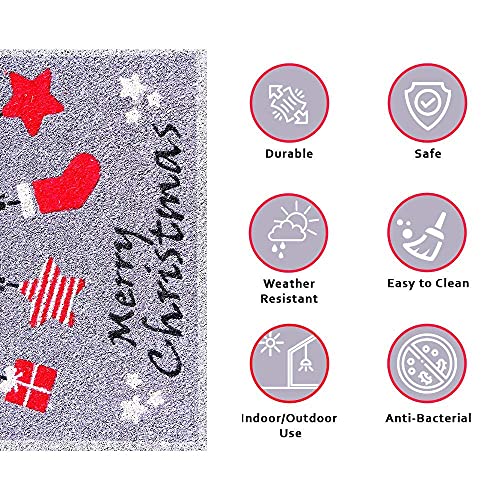 Image of Onlymat Christmas Coir Doormat with Non-Slip PVC Backing for Gateway, Entryway, Outdoor, Indoor, Patio- Durable and Large, Weatherproof Multicolour, Merry Christmas Printed Rug (60cm x 1.5cm x 40 cm)