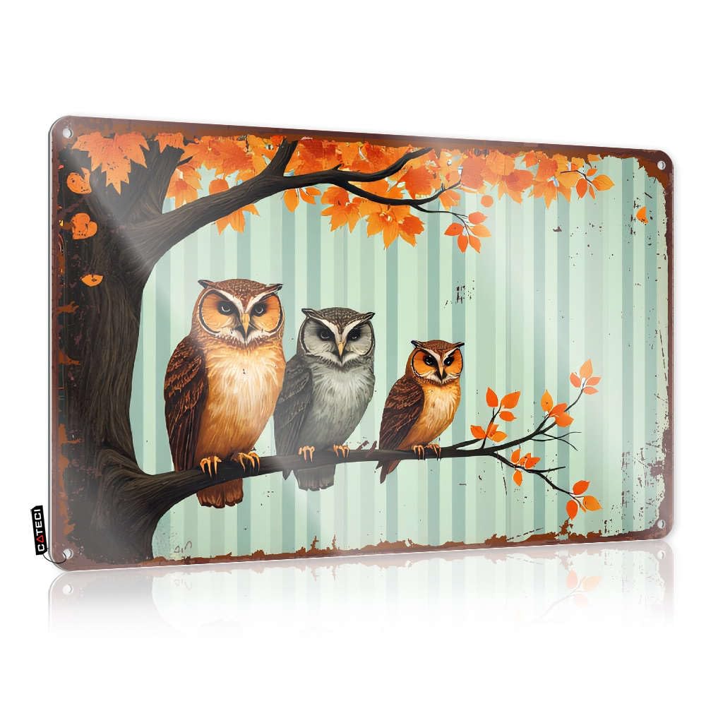Sujd Colour Painting Hallway Decor - Three Owls Sitting On A Tree Branch. Stuff Rustic Wall Hanging(20X30cm)