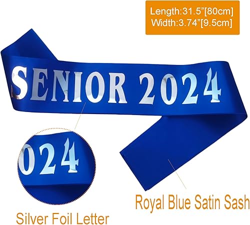 Miniatura 2 de Senior 2024 - Banda azul real finalmente graduada con letras plateadas de aluminio para animadora de clase superior de 2024 para suministros de