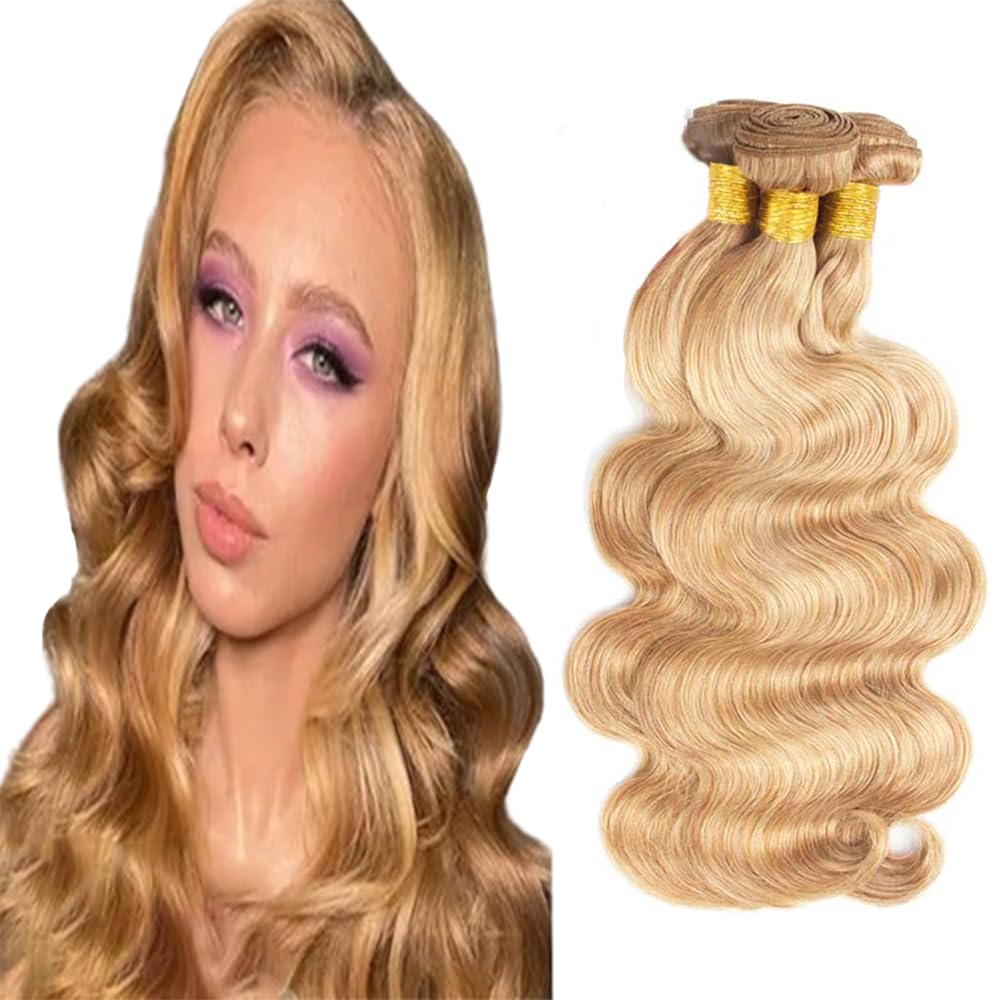 Honey Blonde Bundles P27/613 Body Wave Bundles 12 12 12 inch Double Weft Blonde Body Wave Human Hair For Women Brazilian Virgin Remy Hair Extensions Weave