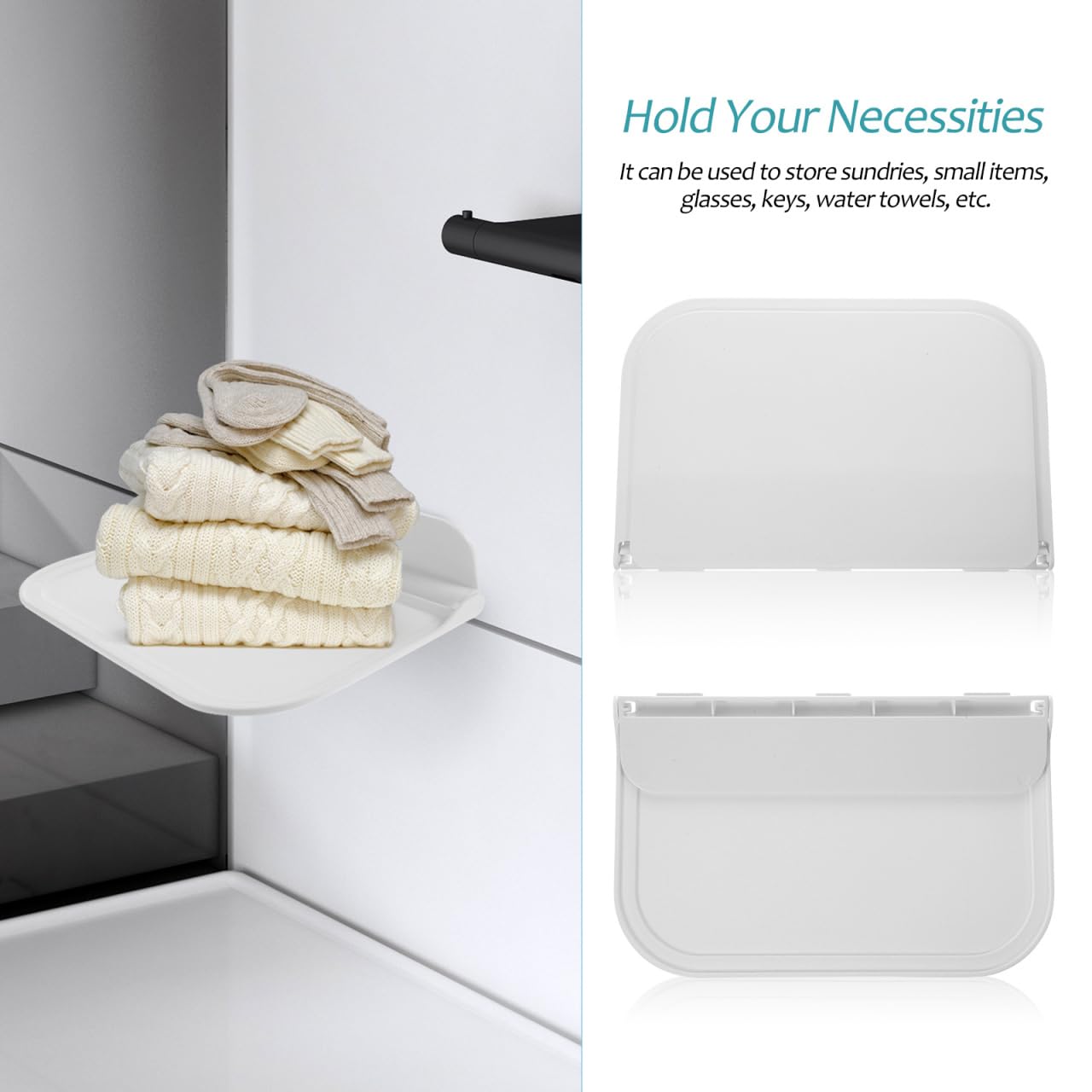 Zerodeko Étagère Murale Pliante Blanche en Plastique PP, Support de Rangement Simple et Élégant pour Salle de Bains ou Chambre, Tablette Murale Rabattable Pratique