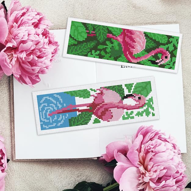 Image of INFUNLY 6PCS Flamingo Cross Stitch Bookmarks Kit Pink Handmade Cross Stitch Bookmarks Make Time to Read DIY Cross Stitch Bookmark Set with Backing Felt Floss Instruction for Adult Book Lovers