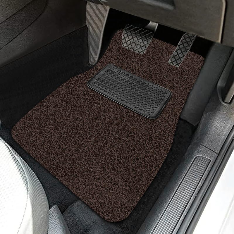 Image of Universal Fit Car Floor Mats, Anti-Skid Curly /Noodle Foot Mat, Vinyl Rubber Curly Grass Mats, Heal Pad, Dust & Liquid Trapping for Comfort, 5 Pcs Stylish Car Accessories Interior(Coffee)