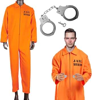 Costume Da Prigioniero Uomo - Tuta Arancione Da Carcere Completa Con Manette, Perfetta Per Halloween E Feste In Maschera