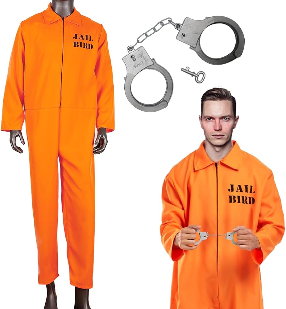 Costume Prisonnier Femme Orange - Combinaison + Plaque + Menottes + Masque Pour Halloween - 5