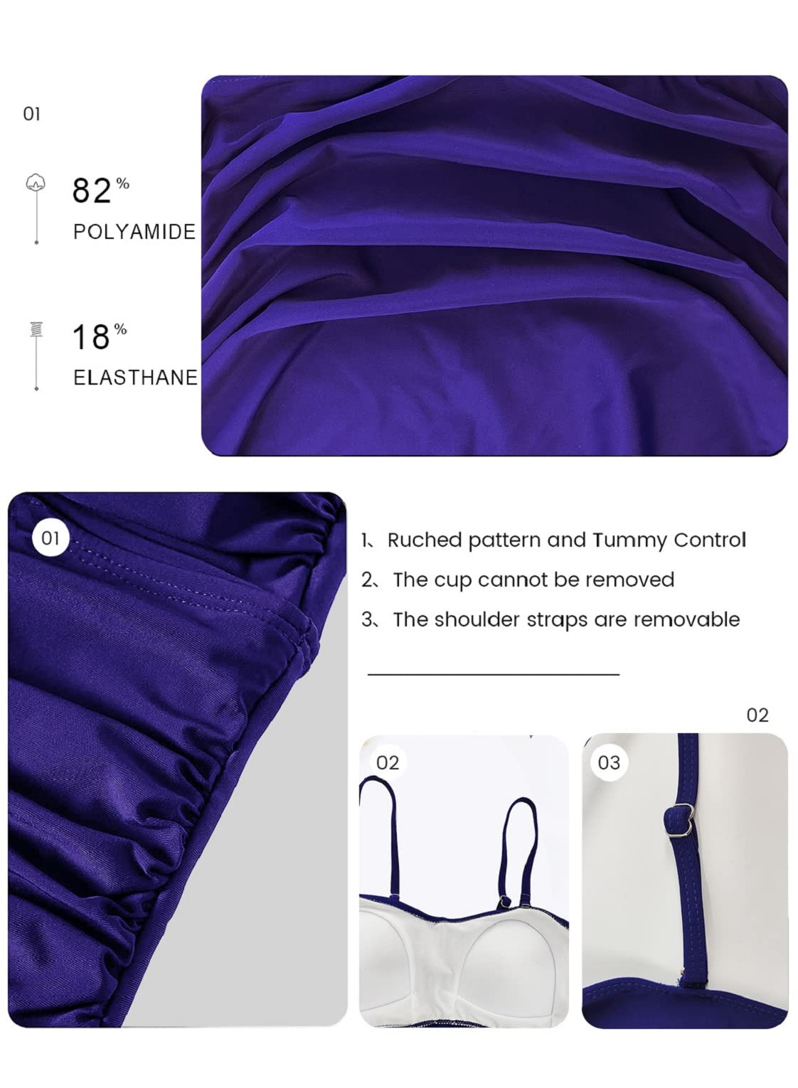 Maillot de Bain Deux Pièces Femme Ensembles de Tankini Push Up Rembourré Haut Réglable Maillots de Bain mit Bas Taille Haute Swimwear Dos Nu à Bretelle Beachwear Ventre Plat Amincissante