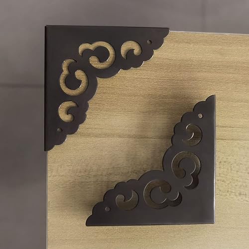 Miniatura 5 de Protector de esquina, 4 piezas de metal antiguo decorativo para cajón, armarios, escritorios, joyas, puertas, cajones, mesas, guardias, muebles,