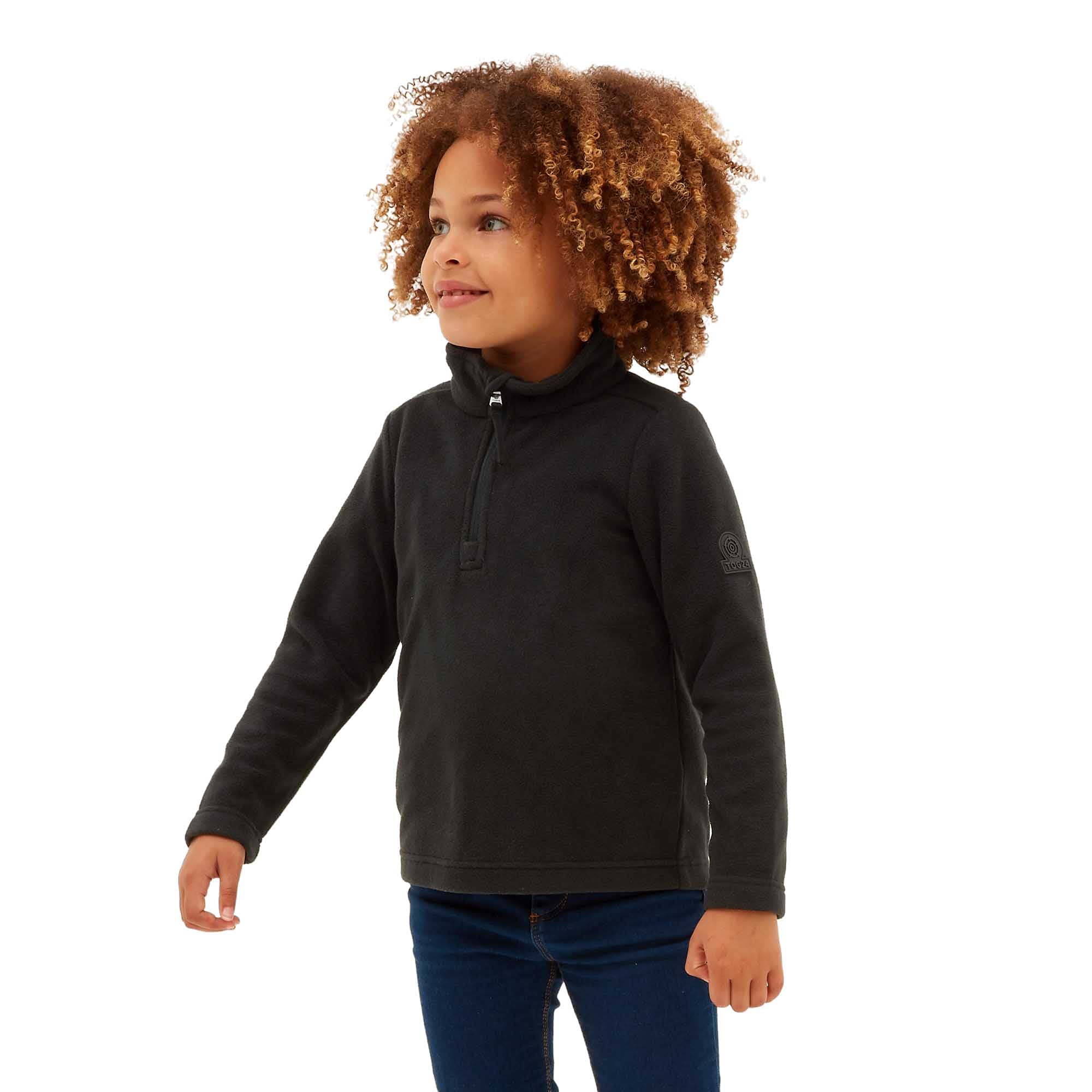 Tog24 Boys Black Toffolo Kids Zip Neck Soft Lightweight Fleece Easy Care, Anti-Pill