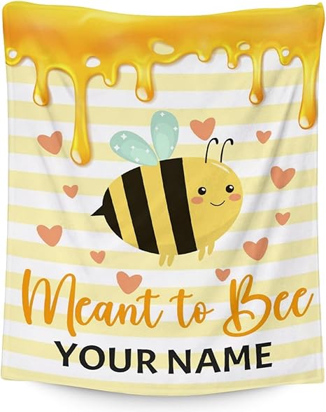 Personalized Bee Blanket Gifts, 30"x40" Cute Throw for Women Girls, Soft Cozy Warm Flannel Blanket for Sofa Bed