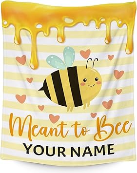 Personalized Bee Blanket Gifts, 30"x40" Cute Throw for Women Girls, Soft Cozy Warm Flannel Blanket for Sofa Bed