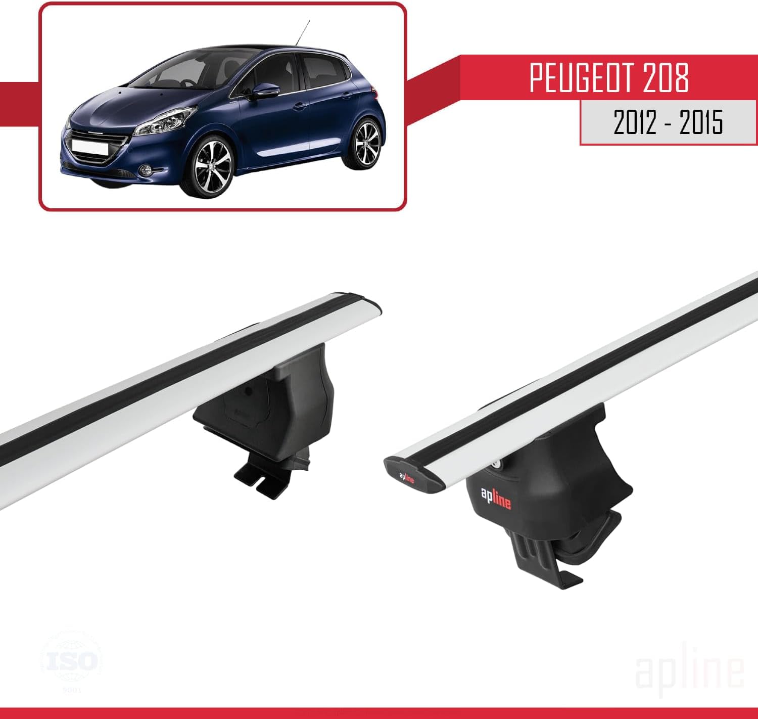 Compatible with Peugeot 208 (A9) Pre-Facelift 2012-2015 ACE-4 Car Roof Rack Cross Bar Grey Aluminium 2 Bars