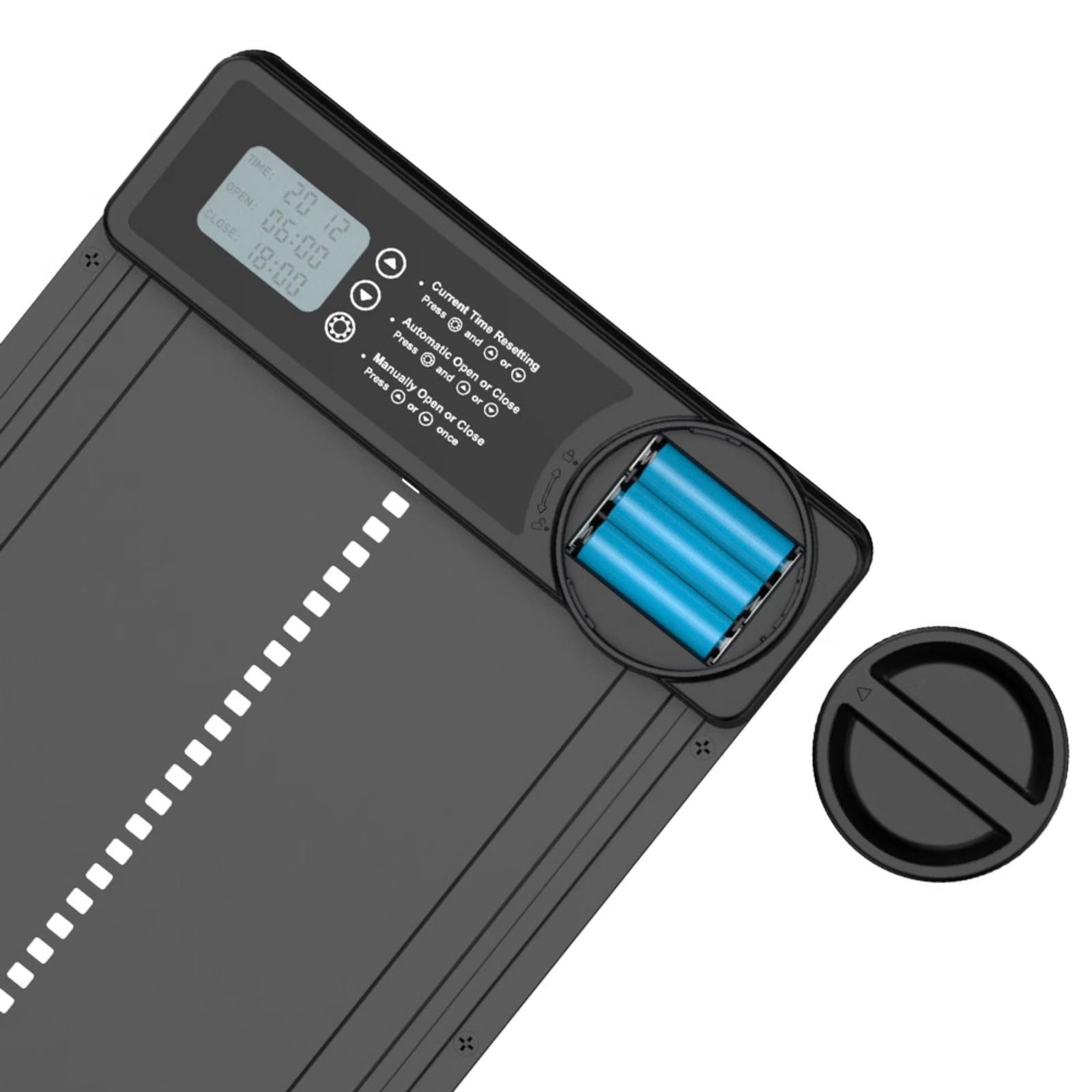 Puerta automática de gallinero con temporizador, control manual, seguridad antipellizcos y pantalla LCD grande