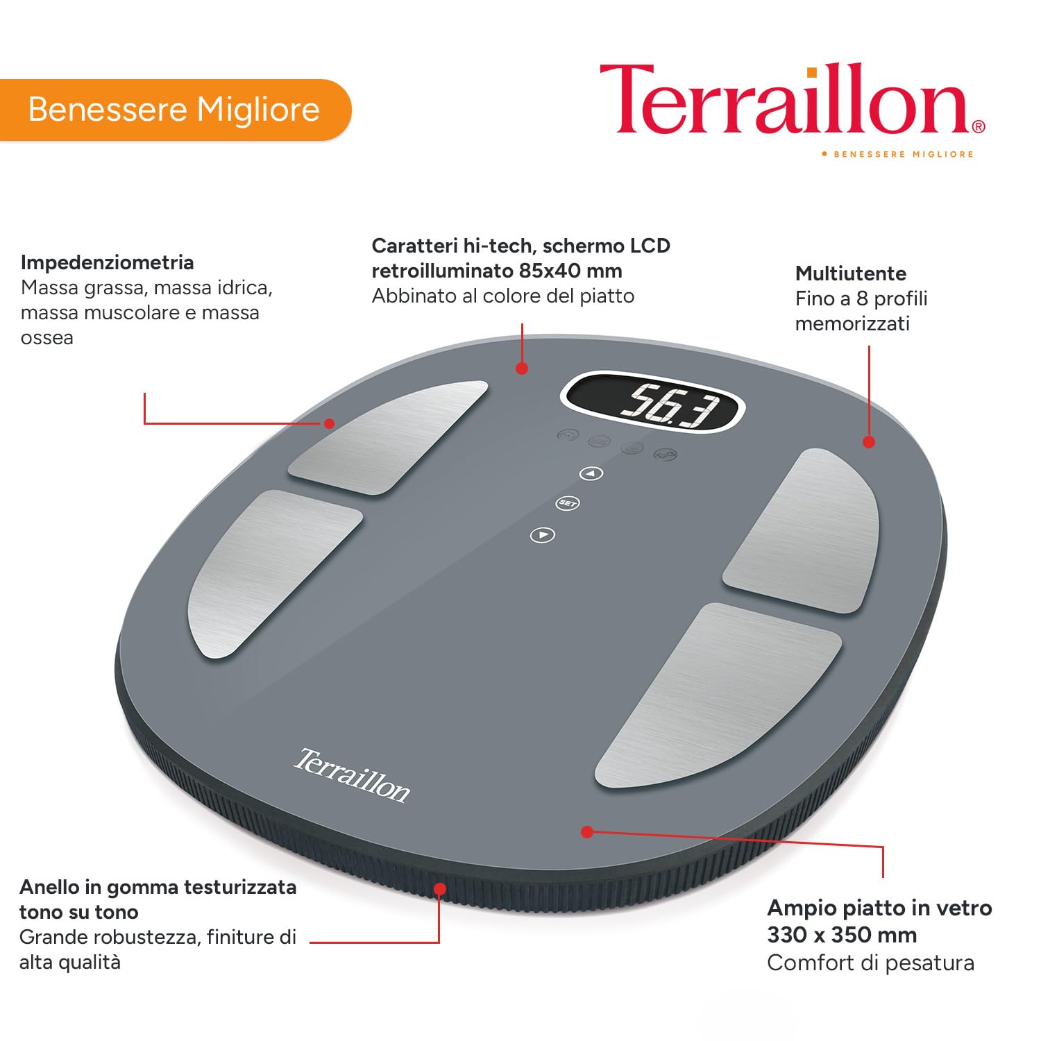 Terraillon Pop Color Coach Bilancia pesapersone elettronica Ovale Grigio