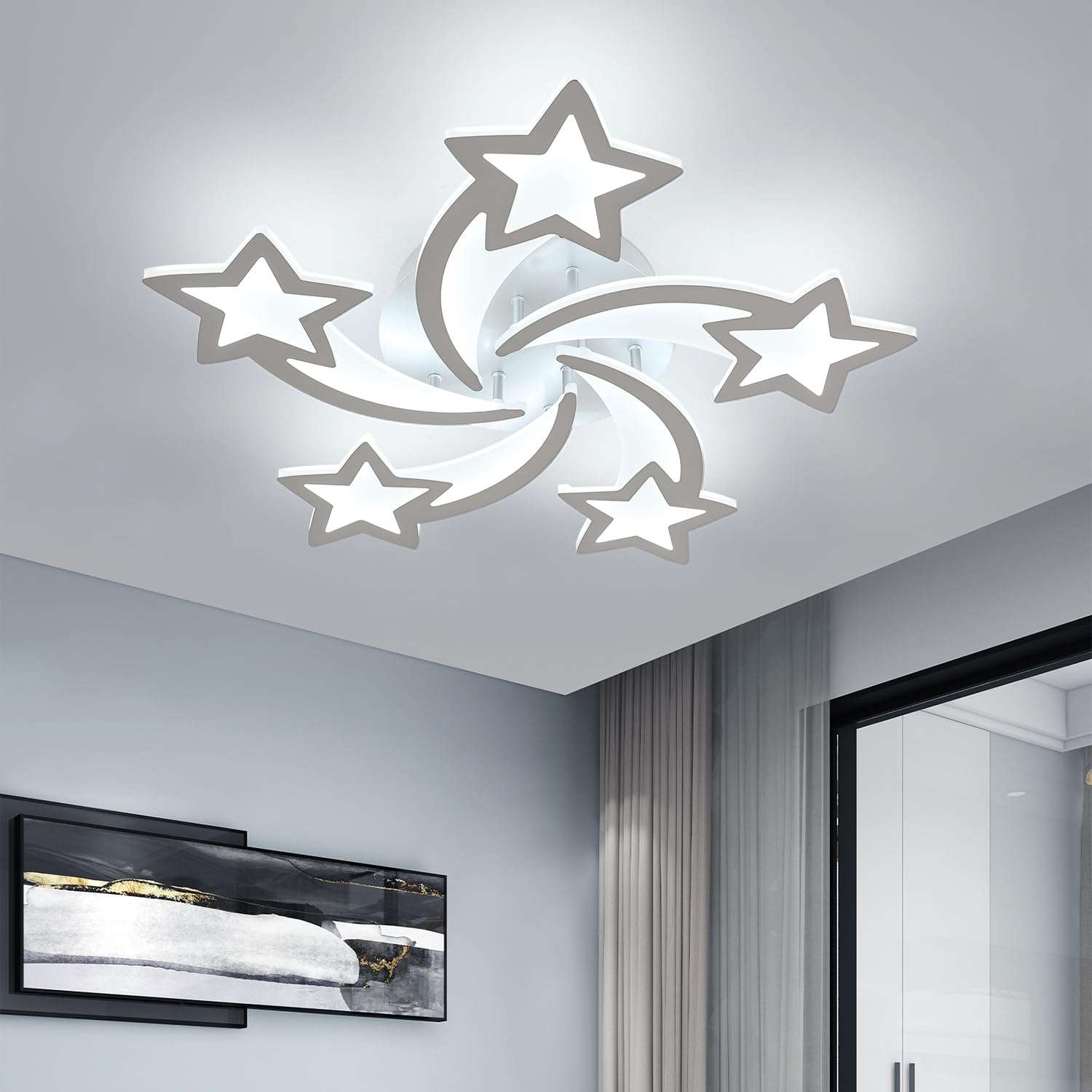 Goeco Lampada da soffitto moderna a LED, lampada da soggiorno da 60 W, lampada da soffitto per soggiorno, camera da letto, camera dei bambini, luce bianca fredda da 6500 K, argento