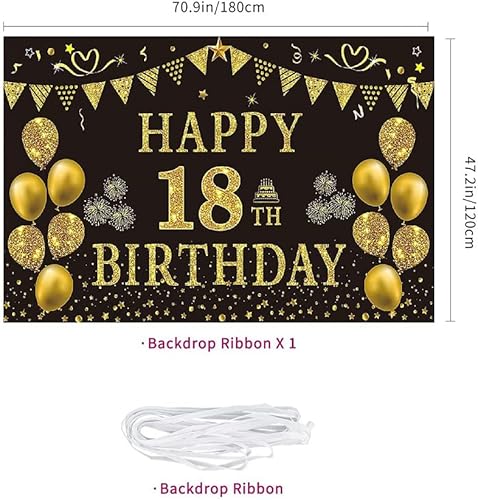Miniatura 3 de Cartel de fondo de feliz cumpleaños 18 para decoración de cumpleaños de 18 años, póster negro y dorado para fiesta de cumpleaños de niños y hombres