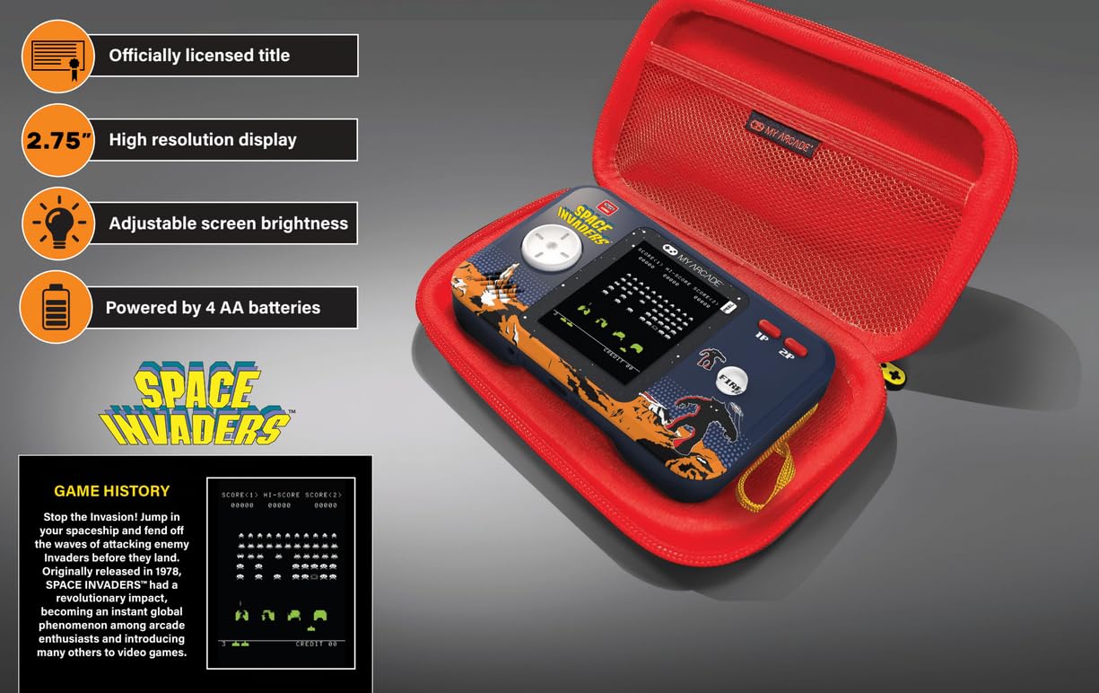 MY ARCADE DGUNL-7150 Space Invaders Pocket Player Pro Système de Jeu Portable avec étui de Transport