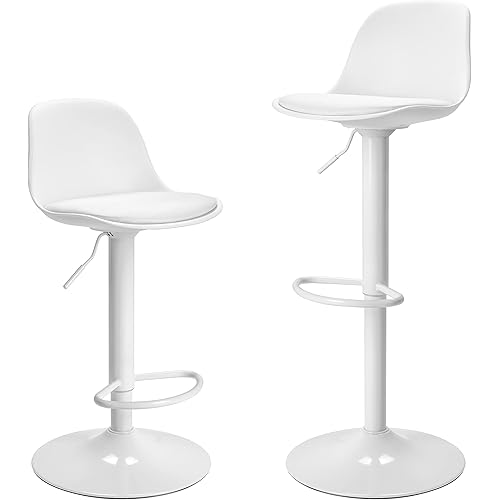 Finnhomy Bar Stools Set of 2, Swivel Barstools with Footrest and Ergonomic PP Back, Counter Height Adjustable Modern Counter Stools for Kitchen, White