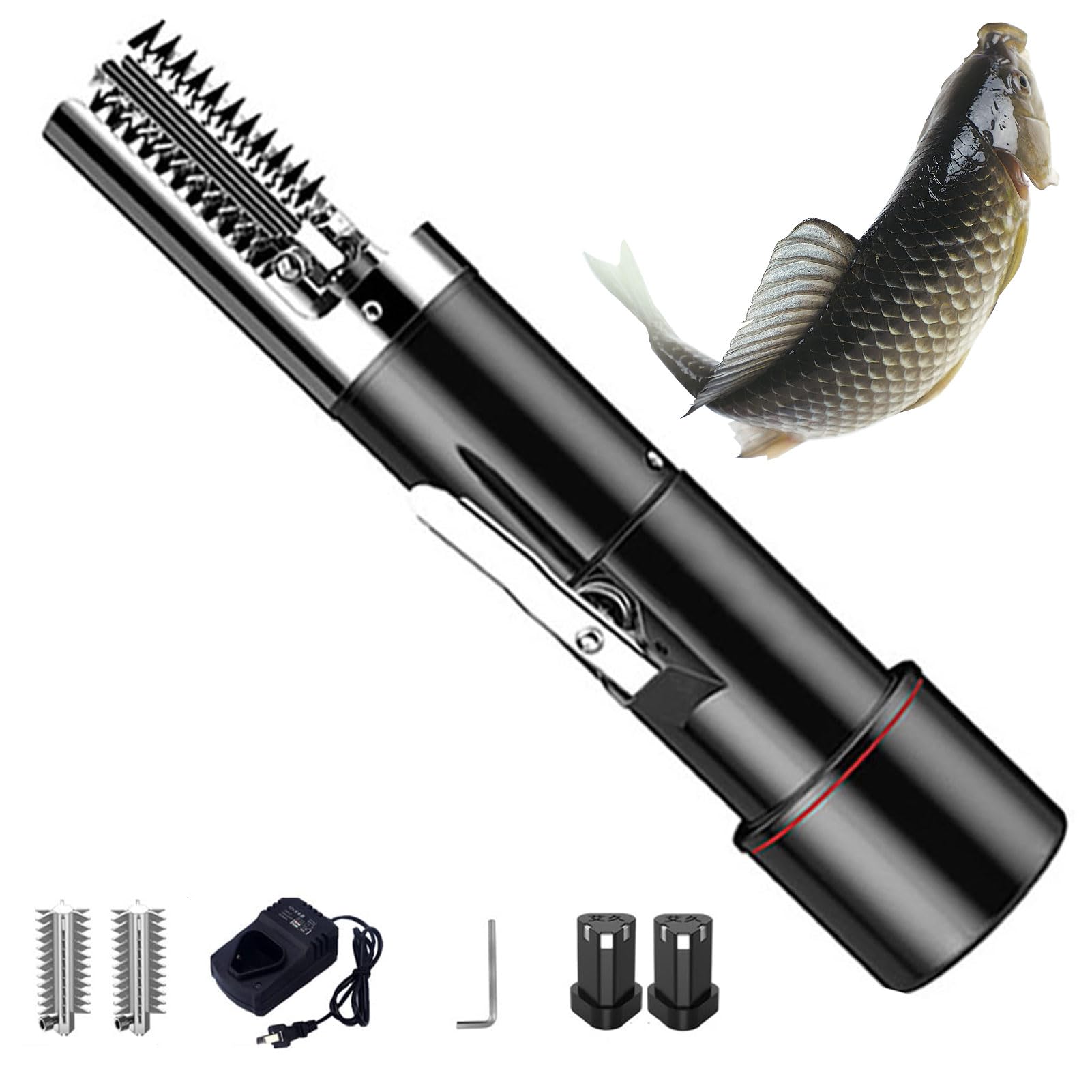 Scaler elettrico per pesci, senza fili, con batteria sostituibile e teste di taglio, strumento di pulizia per pesce impermeabile ricaricabile per casa e chef