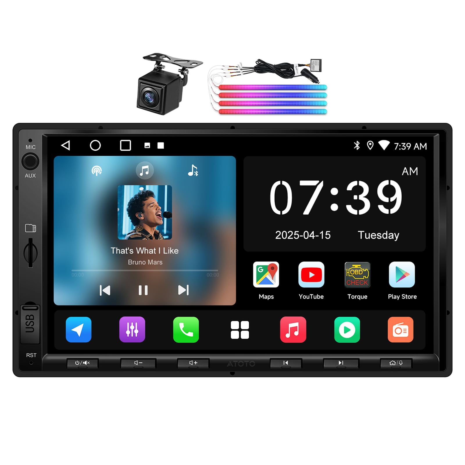 ATOTO CI-FLT01 Éclairage Intérieur de Voiture, pour A5LG2A7T-S01, Autoradio 2 Din Android, 7" Écran Tactile Récepteurs multimédia, CarPlay et Android Auto sans Fil, Connexion WiFi/Bluetooth/USB