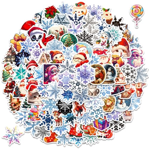 50枚クリスマスシリーズロマンチックスノーフレークかわいいサンタミックスグラフィティ防水ステッカーセット人気、手帳デコおしゃれDIYキラキラデカールノート水筒スマホケーススケボー旅行バッグギター文具子供部屋ごほうびシール用