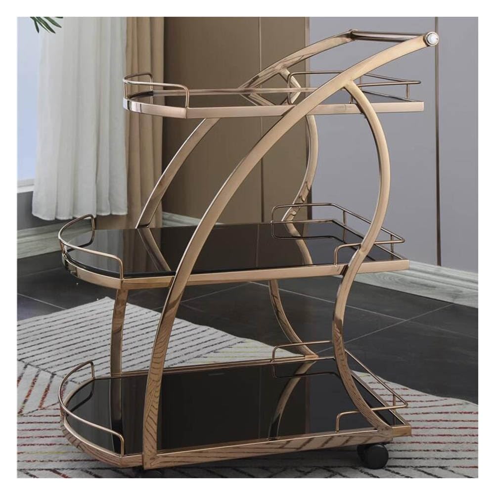 asdchZen Storage Cart Wrought Iron Trolley, Hotel Service Car, Restaurant/Bar Dedicated 3-Layer Trolley Tempered Glass Panel Cart, Hot Pot, Storage Cart,Gold-A,Rose Gold,a