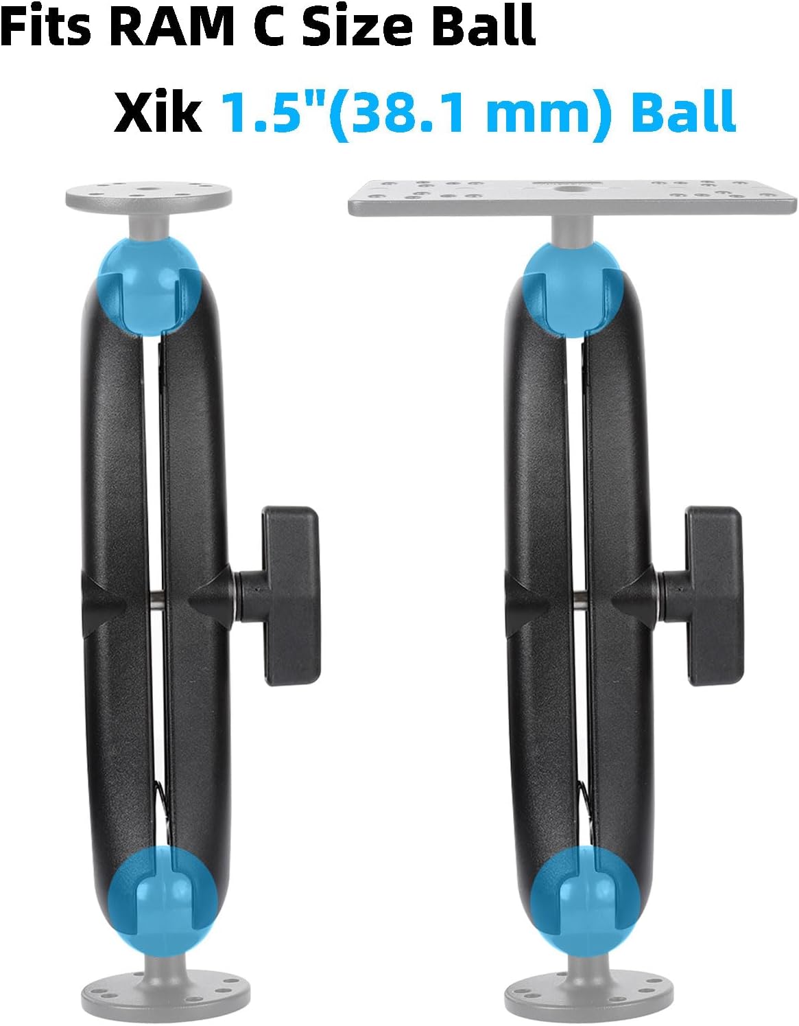 xik Heavy Duty 1.5" Ball Double Socket Arm - 9.1" Aluminum Alloy Extension for Marine Electronics, RAM Mount C-Size Compatible, Fish Finder/GPS Mount Bracket (23cm)