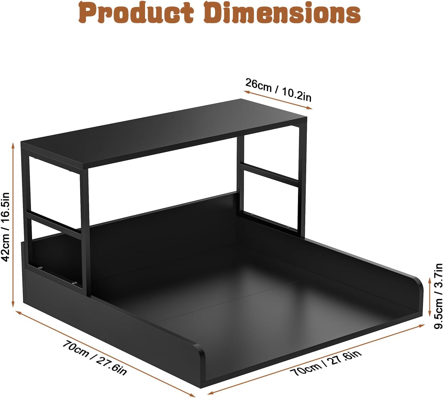 BENBOR 2-Tier Washer Dryer Countertop with Shelf, 27.5" Laundry Organizer with Anti-Slip Strips & Edge Rails, Over The Washer Storage Topper, 50kg Capacity Laundry Room Organizer (Black)