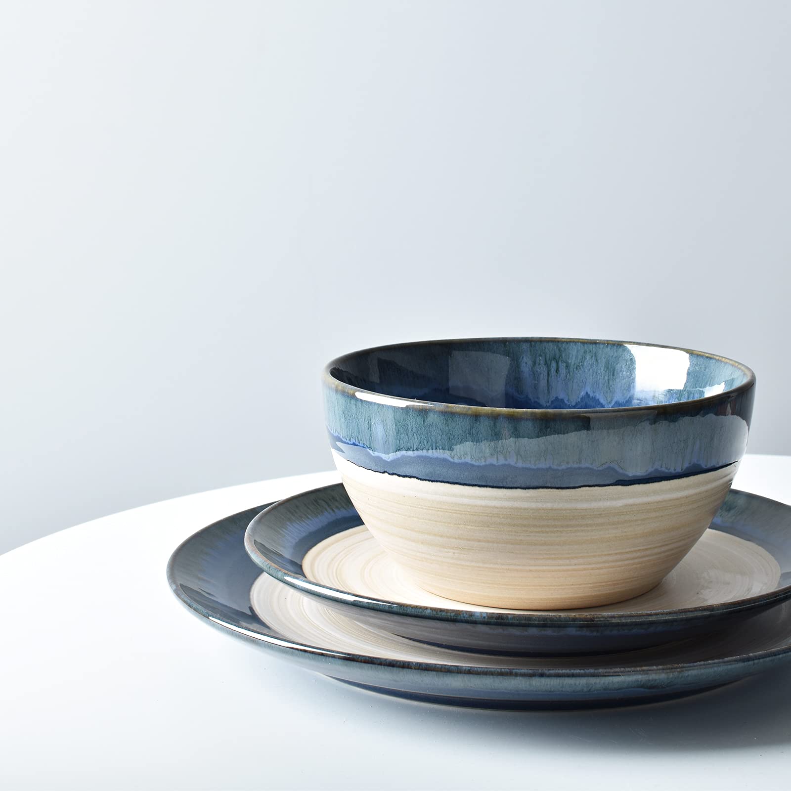 Bosmarlin Stoneware Soup Bowl Set of 4, 26 Oz, Cereal Bowl for Oatmeal, Dishwasher and Microwave Safe, Reactive Glaze (Deep blue, 6 in)