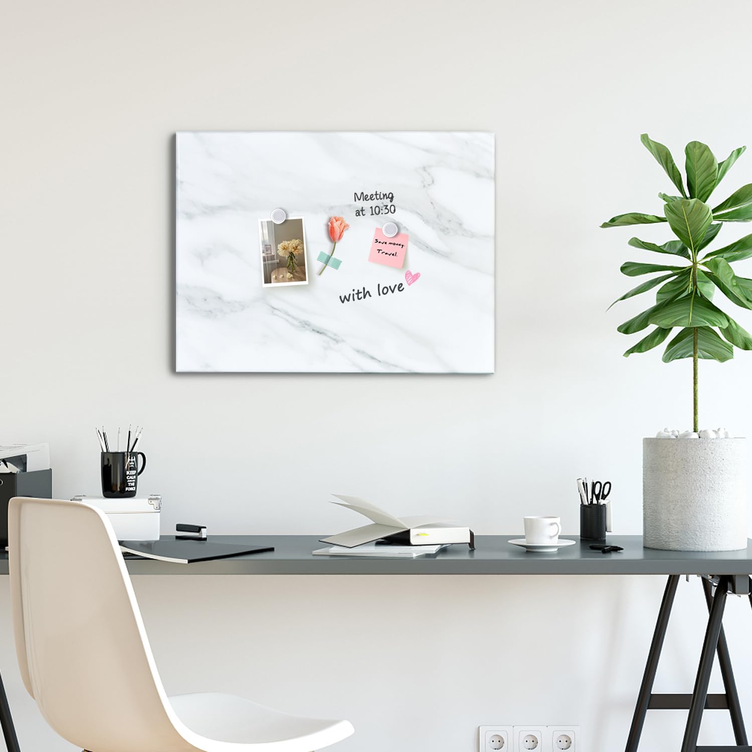 Okydoky Tableau blanc magnétique effaçable à sec avec motif imprimé marbre, 50 x 75 cm, tableau blanc décoratif pour mur avec motif, tableau blanc effaçable à sec sans cadre pour mur, aimants inclus