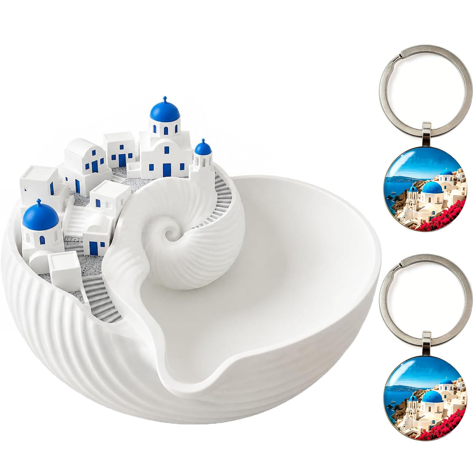 Ciotola Catchall di Santorini, ciotola decorativa per portachiavi, vassoio a conchiglia per chiavi, gioielli, monete, piatto per gingilli, organizzatore dell'isola greca stampato in 3D (1Pcs)