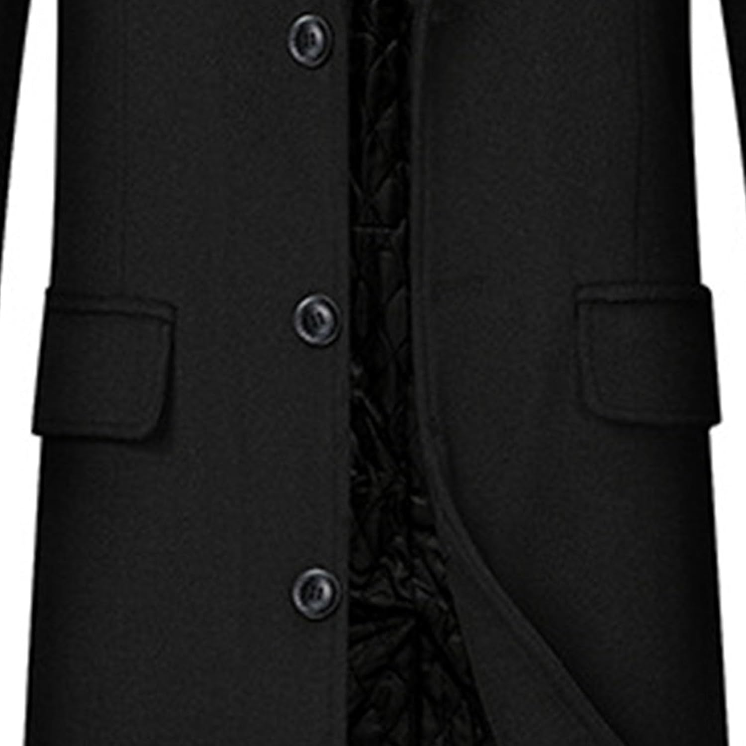 Mens Notch Lapel Long Trench Coat Casual Single Breasted Wool Blend Pea Coat Warm Winter Overcoat with Pockets