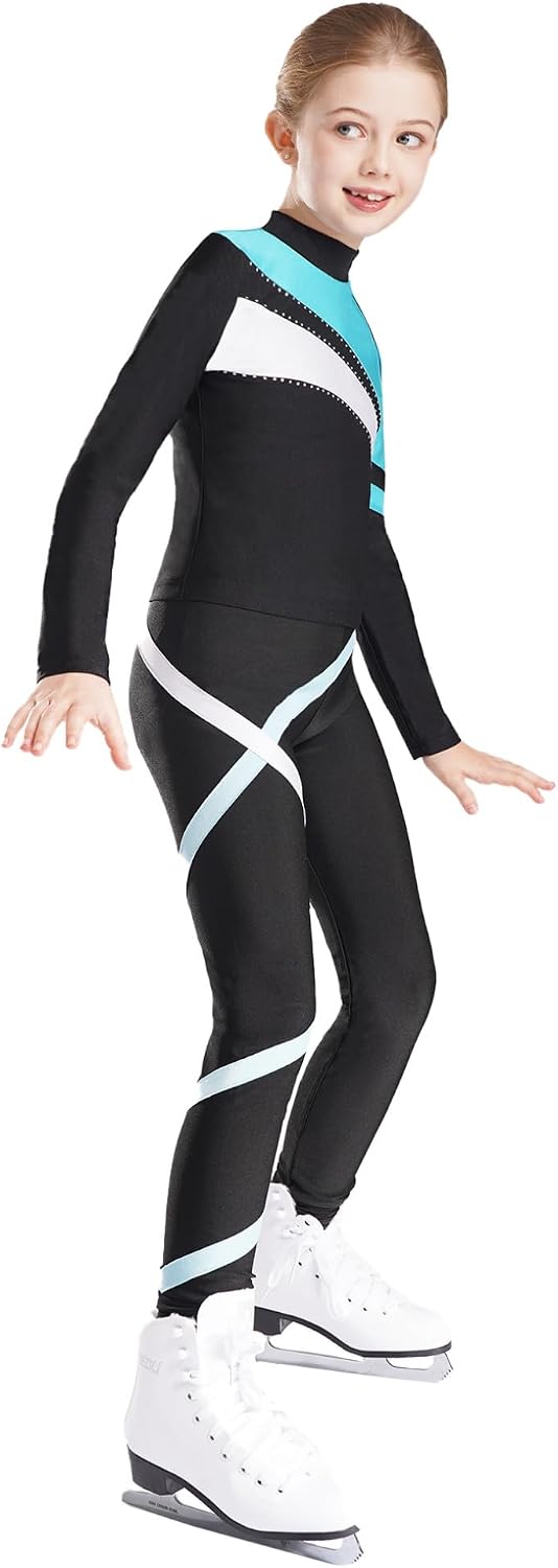 Kaerm Kids Girls Gymnastics Tracksuit Figure Ice Skating Tights Suit Sport Jacket and Yoga Leggings Sportwear