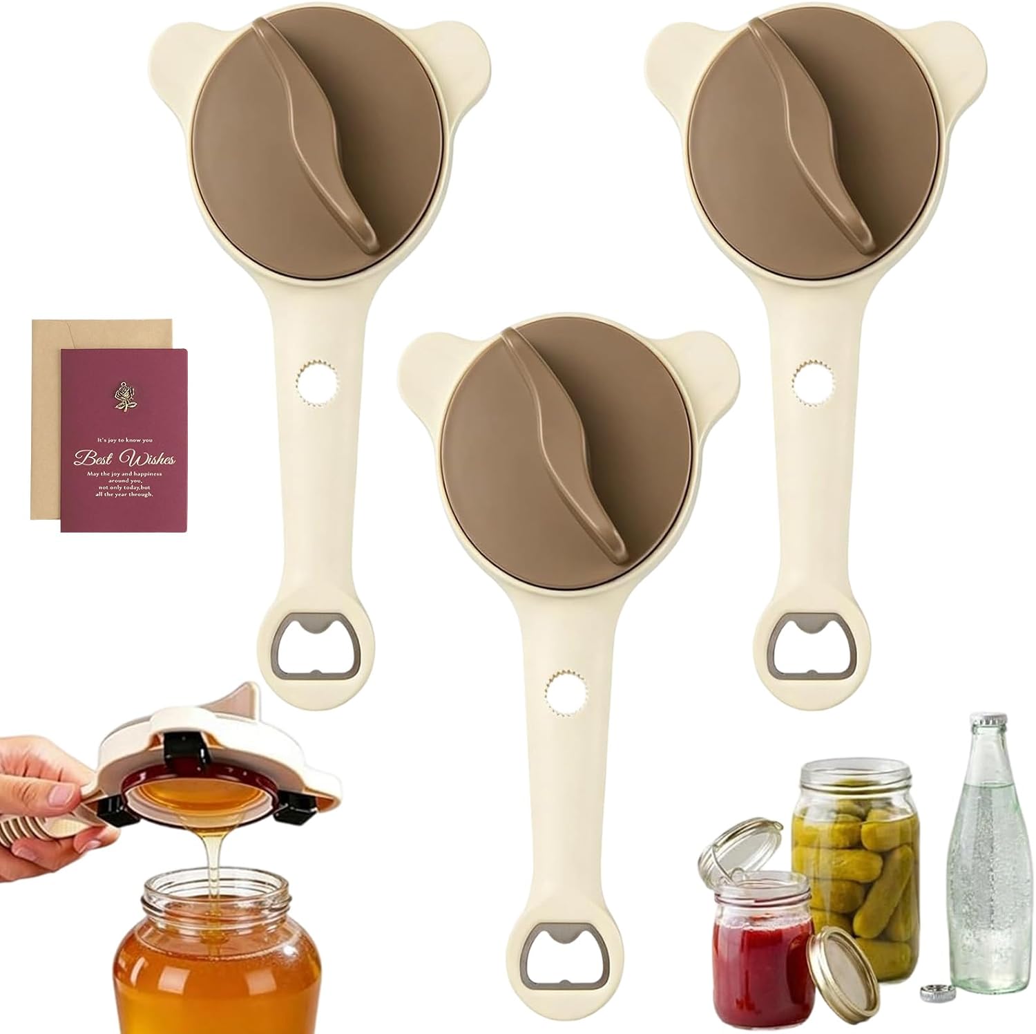 4-in-1 Jar Opener, Adjustable Stainless Steel Lid Remover for Seniors & Arthritis, Multi-Size Bottle and Can Opener for Weak Hands, Fits Kitchen Jars, Bottles and Cans (3PCS)