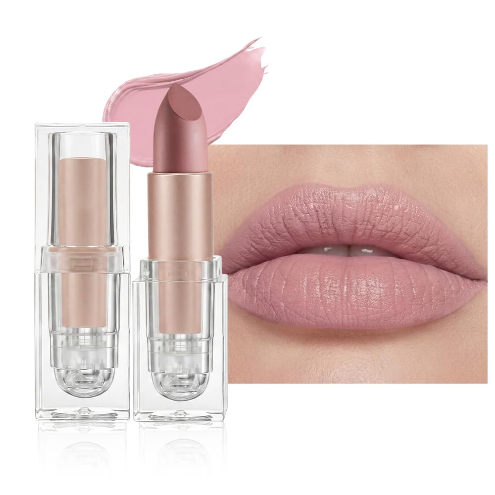 Pink Nude Hydrating Cream Lipstick Satin Matte Finish, Natural Moisture Lipstick with Vitamin E, Smooth Hydrating High Pigmented Lip Crayon for Women Waterproof, Comfortable Daily Lip Makeup 1 Count (Pack of 1) 609#-Pink Nude