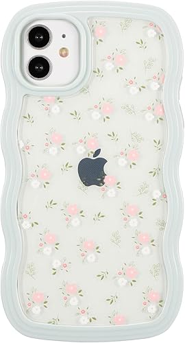 ZCDAYE Funda floral compatible con iPhone 11, patrón de flores estéticas y bonita funda rizada con forma ondulada para mujeres y niñas, funda de TPU