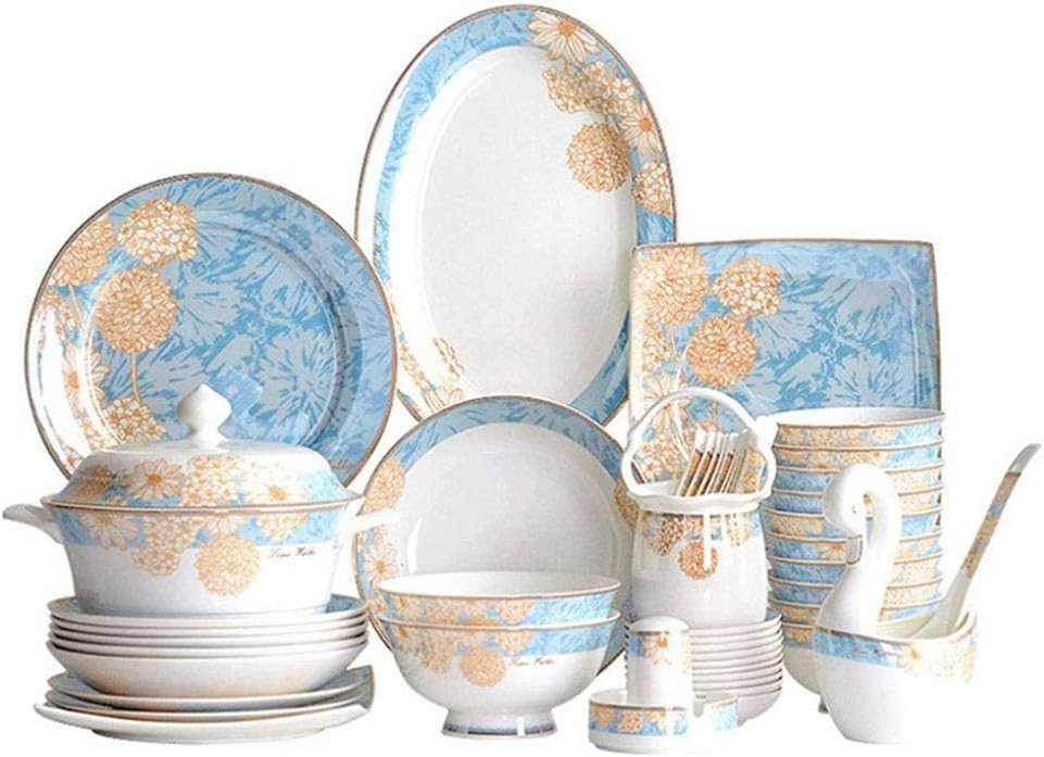 Dinnerware Set,60 Pcs Dinner Sets for 10 Person Handmade Bone China Dinnerware Sets Chinese Palace Style Dining Set for Banquet,