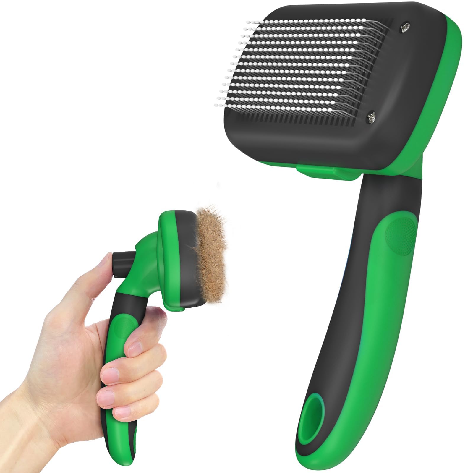 Dipoo Cepillo autolimpiante para perros y gatos, cepillo para gatos que no daña la piel, cepillo de aseo para perros, cepillo para quitar el pelo, cepillo para cachorros para perros peludos, verde