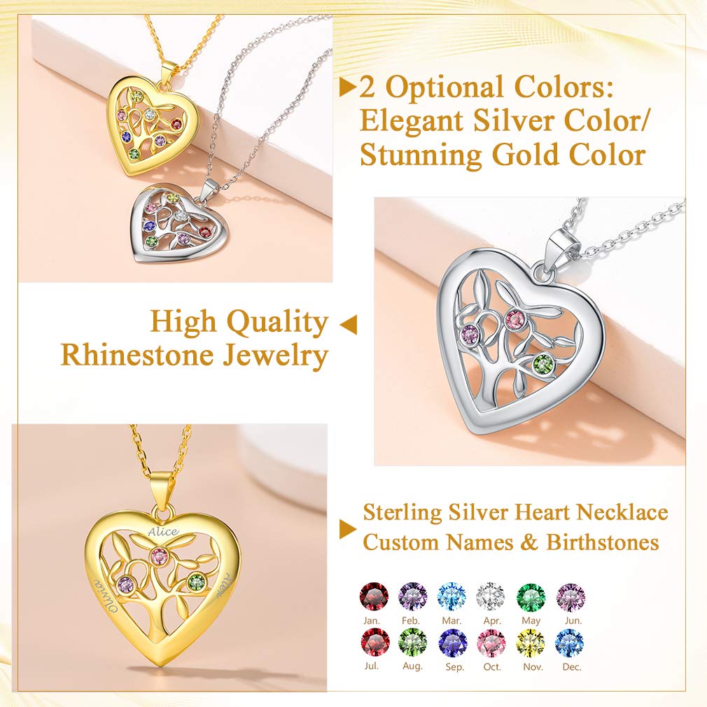 Custom4U Collar Personalizado Mujer Arbol de Vida Colgante con Nombres y Circonitas Personalizados Regalo Familia