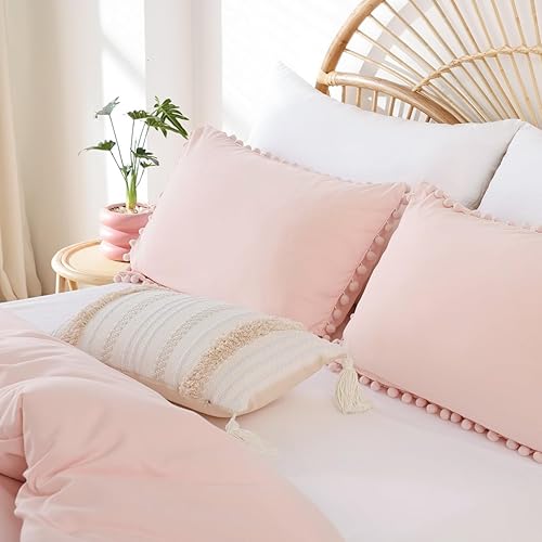 Miniatura 5 de YIRDDEO Juego de edredón de 3 piezas con diseño de flecos de pompones, juego de ropa de cama matrimonial lujoso y bohemio estético, juego de edredón