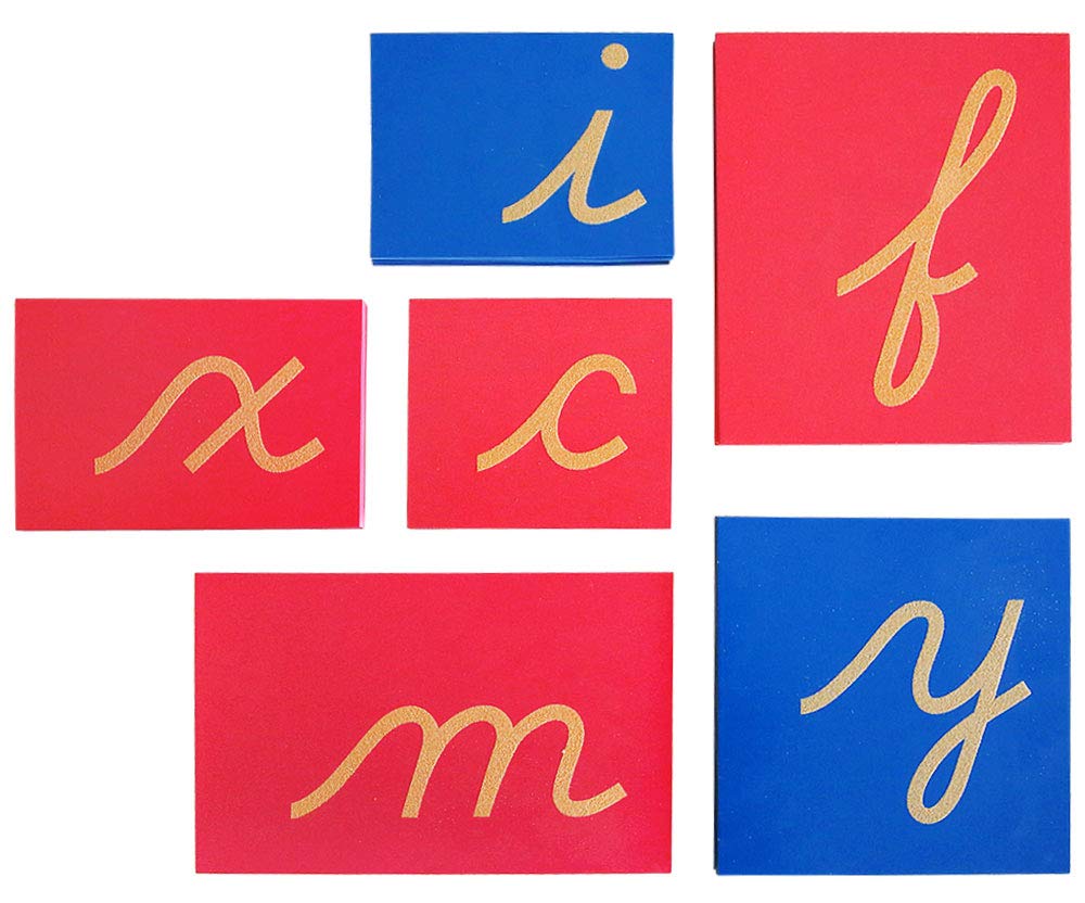 MONTESSORI OUTLET Cursive Lower Case Sandpaper Letters-Wooden Movable Alphabet Without Box Preschool Spelling Language Learning Materials for Kids (Lower case Cursive)