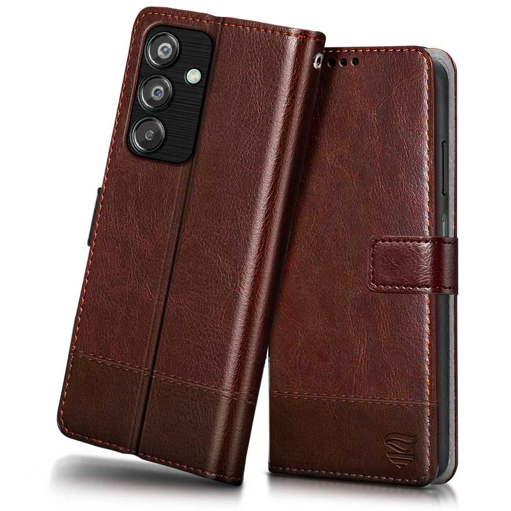 FLIPPED Vegan Leather Flip Case Back Cover for Samsung Galaxy M15 5G Prime Edition | M15 5G | F15 5G (Shock Proof | Hand Stitched Leather Finish | Card Pockets Wallet & Stand | Tan with Brown) (B0CWLMWFZJ) Amazon Price History, Amazon Price Tracker