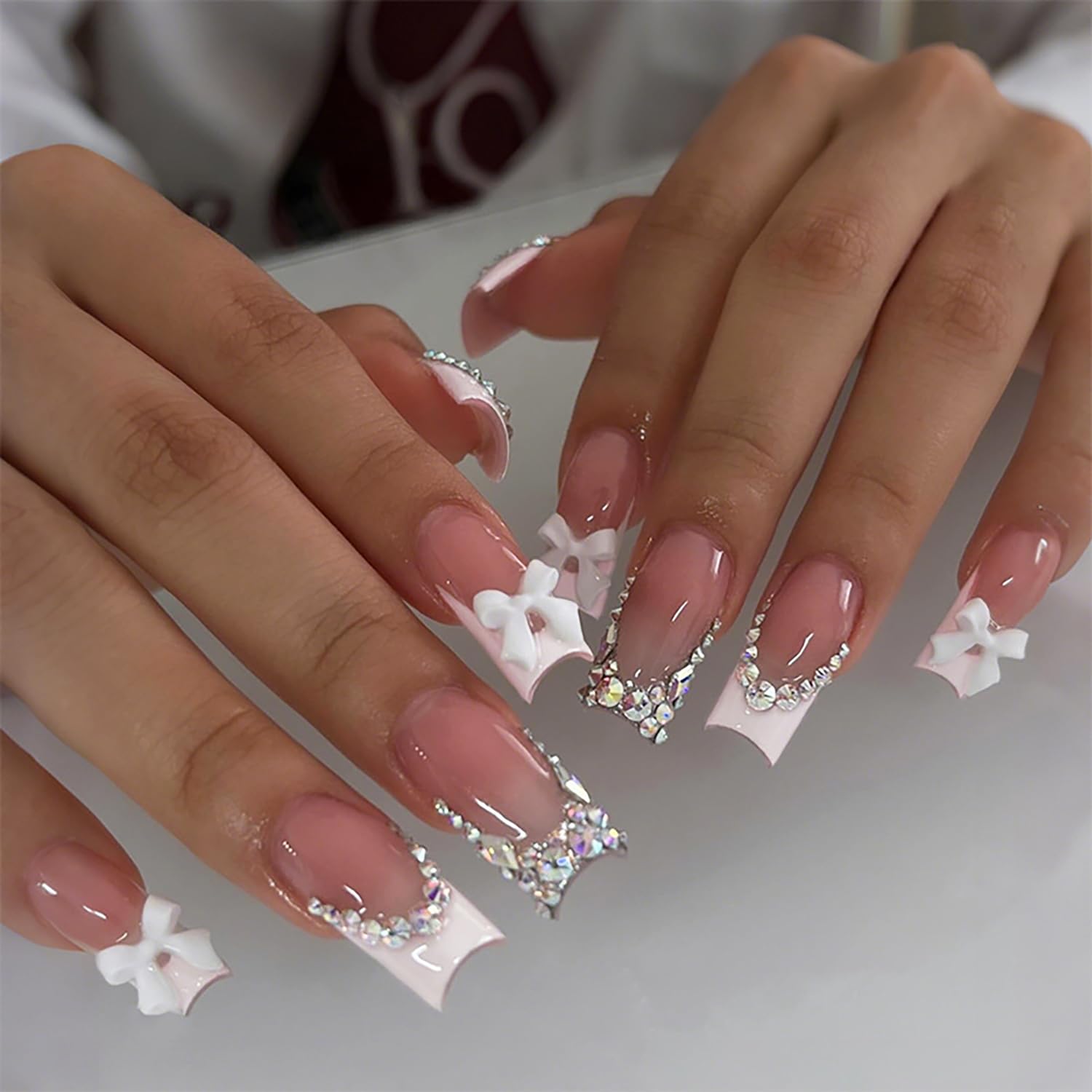 24 Pcs French Tip Press On Nails | Nail Art Decoration