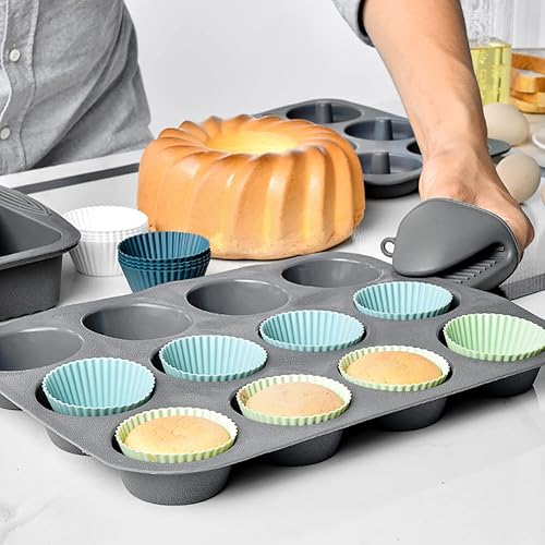 Miniatura 5 de 12 piezas de silicona para cupcakes para hornear, forros coloridos para muffins, moldes de pastelería fáciles de limpiar, moldes antiadherentes para