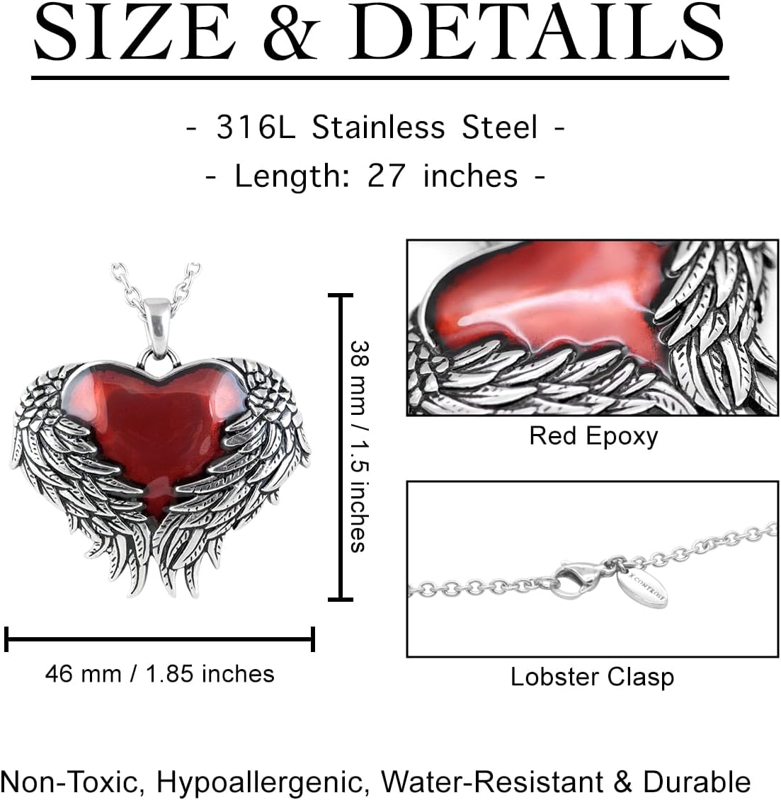 Controse Women's Silver-Toned Stainless Steel - Guarded Heart Necklace with Pendant 28" - Image 4