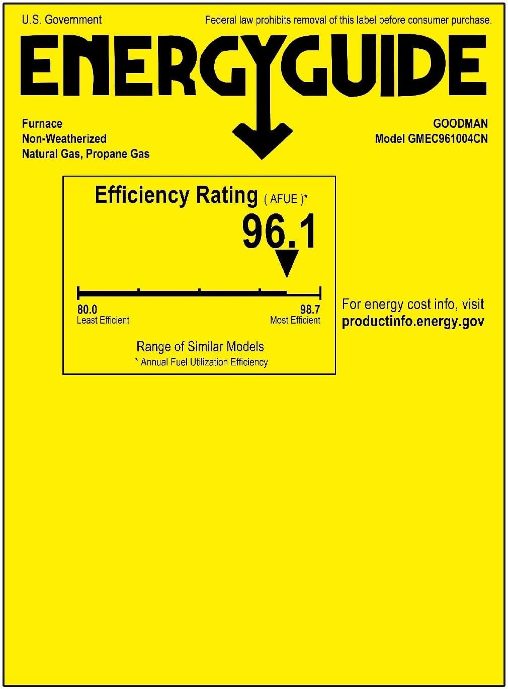 Goodman GR9T961004CN 96% AFUE 100K BTU Two-Stage Low NOx Gas Furnace - Upflow/Horizontal 21" Wide Multi-Speed ECM